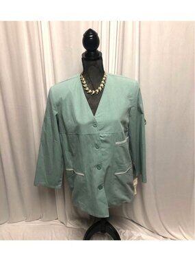 Lana Lee Jacket Womens Size 12 Petite Green Pockets Button Front Blazer NEW